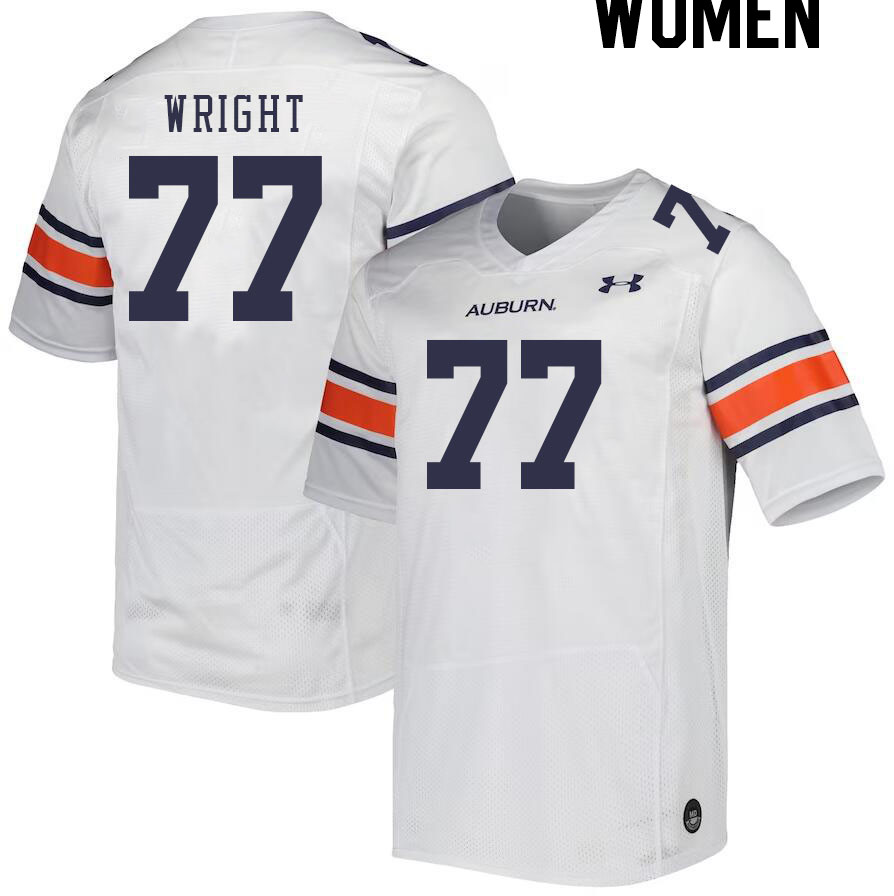 Women #77 Jeremiah Wright Auburn Tigers College Football Jerseys Stitched-White